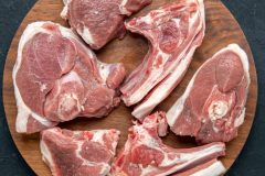 top view fresh meat slices raw meat on round wooden desk on dark background food freshness animal cow meal food kitchen